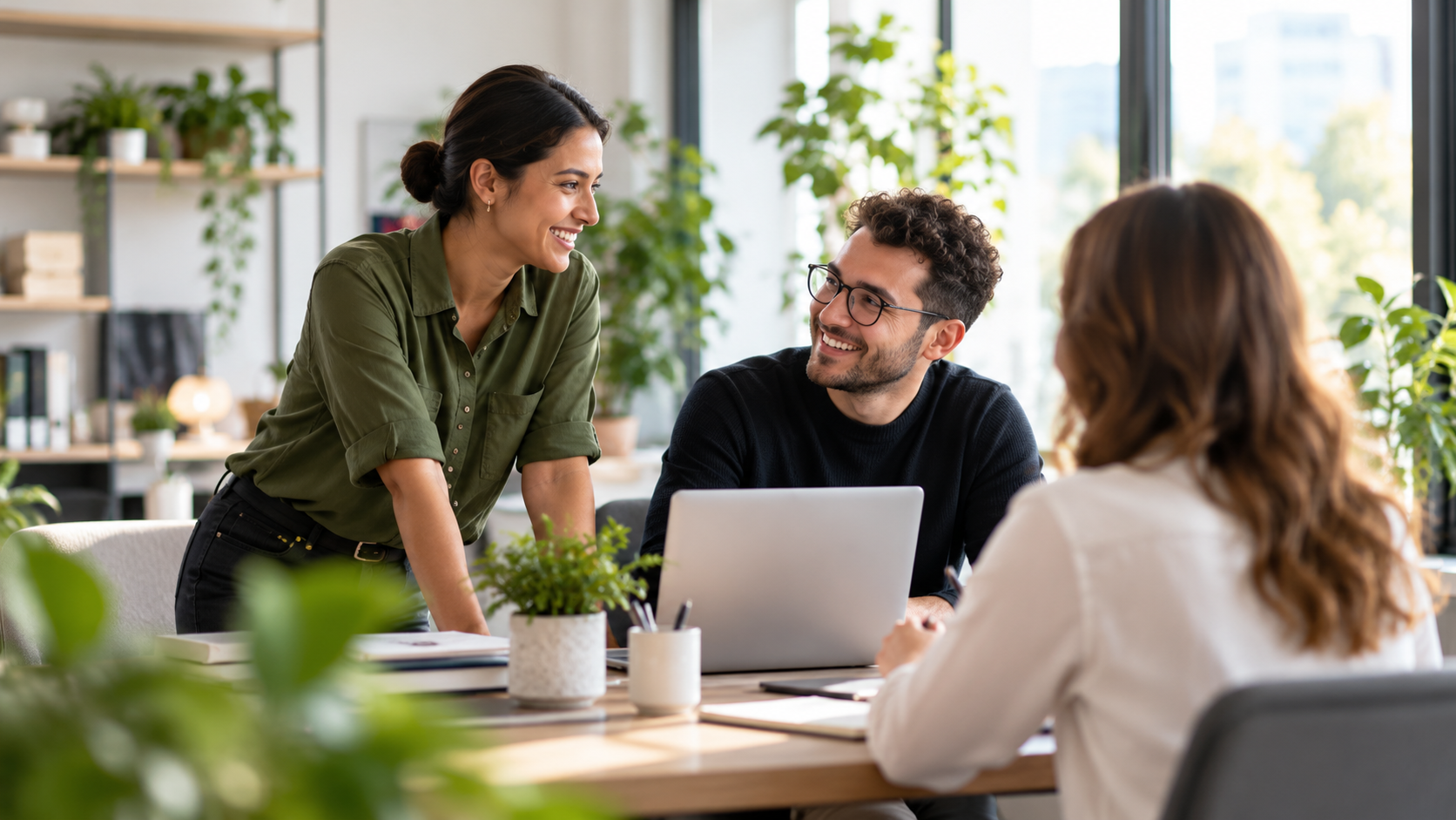 People collaborating during workplace AI training